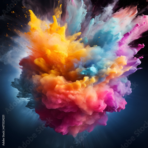 Burst of colored paint, multicolor splash of pain, colorful smoke, on dark background, abstract background, color powder explosion isolated on a black background, rainbow