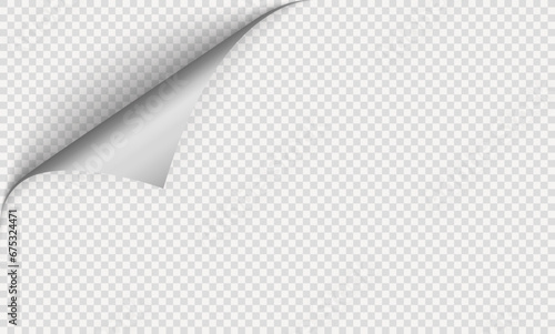 Realistic curls of the corners of a paper page on a transparent background with shadow, curled corners of a sheet of paper. The white edges of the vector stickers are curved. Corners of paper skroll photo