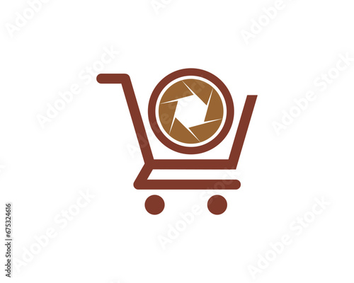 Camera lens in the shopping cart vector