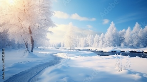 Nature Winter Background: Beautiful Park Scenery for Travel   Serene Snowy Landscape © Sunanta