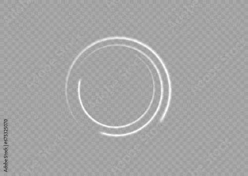 
The white circle glows with light on a transparent background. The white circle lines curl into a circle. Bright Star. Swirl white circles, swirl lines white. Vector light circles with bright sparks.