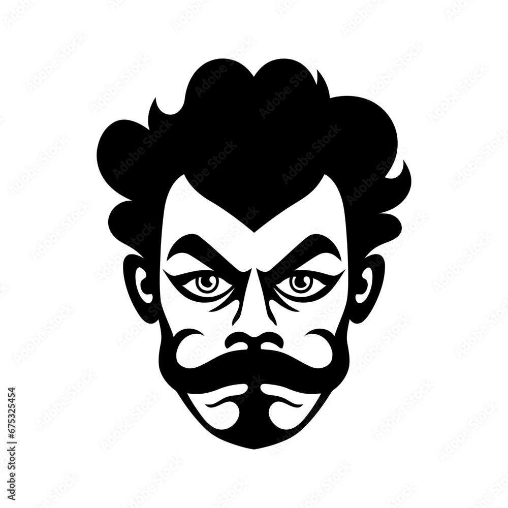 Male face icon. Black illustration of a man's face with mustache.