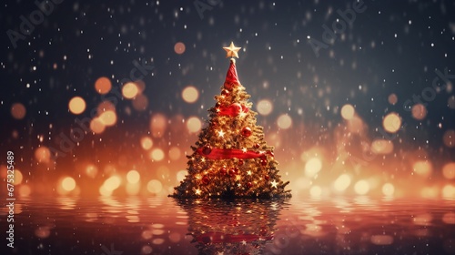 Snowy Christmas Background with Festive Decorations   Winter Holiday Season Image © Sunanta