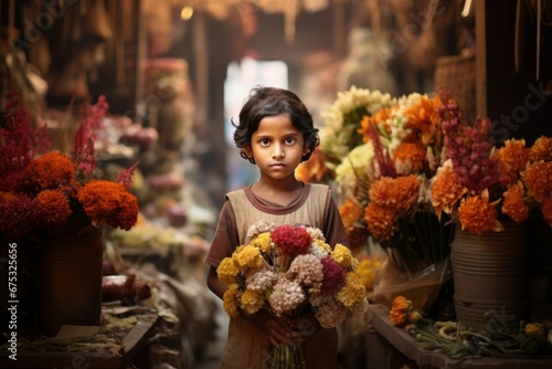 happy indian girl florist in flower shop © vasyan_23