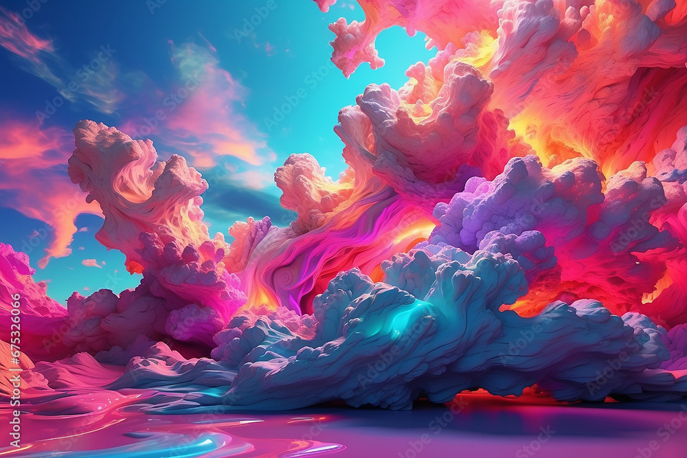 Fototapeta premium 3d render, abstract fantasy background of colorful sky with neon clouds