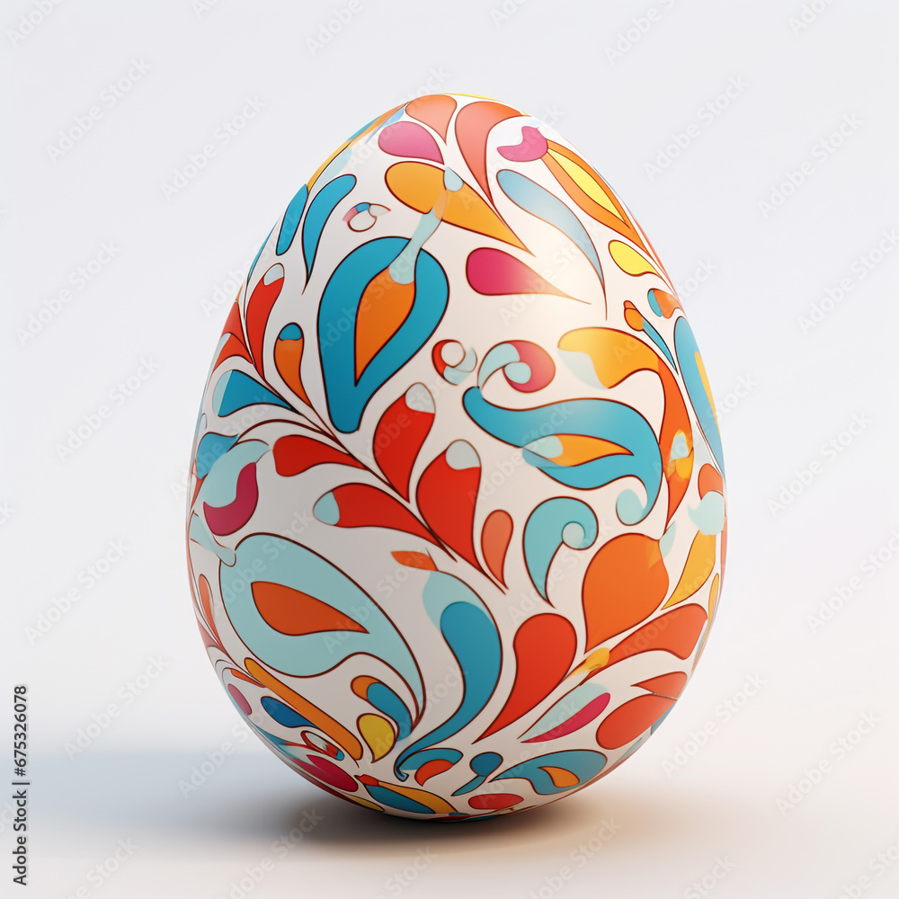 Easter egg with hand-drawn pattern, cheerful and happy composition in red, blue, orange and yellow. White background. Design illustration 3D modeling design concept. Easter egg with hand-drawn pattern, cheerful and happy composition in red, blue, orange and yellow. White background. Design illustration 3D modeling design concept.