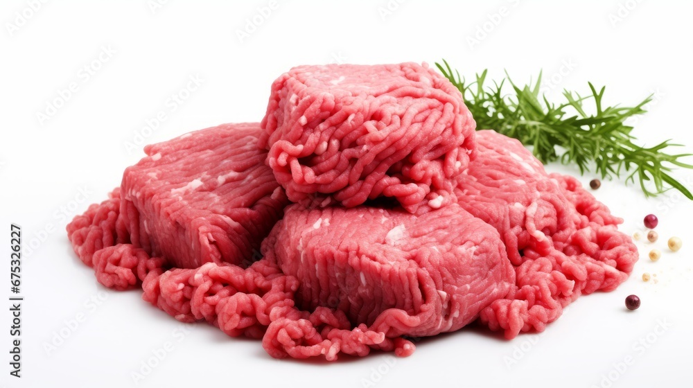 Obraz premium Fresh raw minced meat on white background