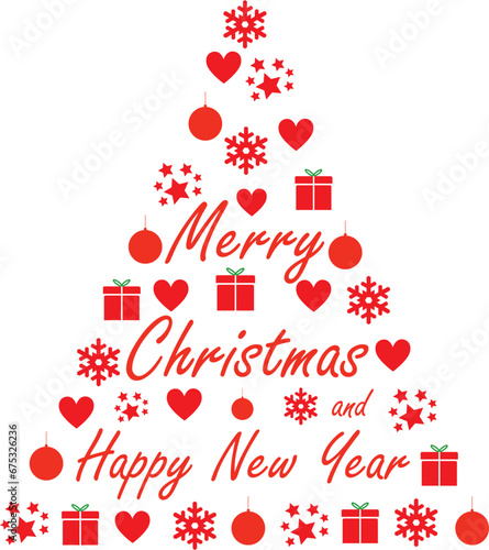 Un árbol de navidad formado de adornos navideños. Vector