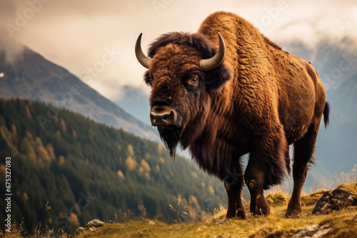 Bison on a mountain pasture © Veniamin Kraskov