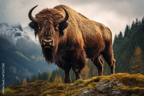 Bison on a mountain pasture