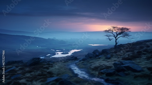 A silent, fog-covered moor just before dawn, the landscape waiting expectantly for the first light of day. -- © Ai Studio