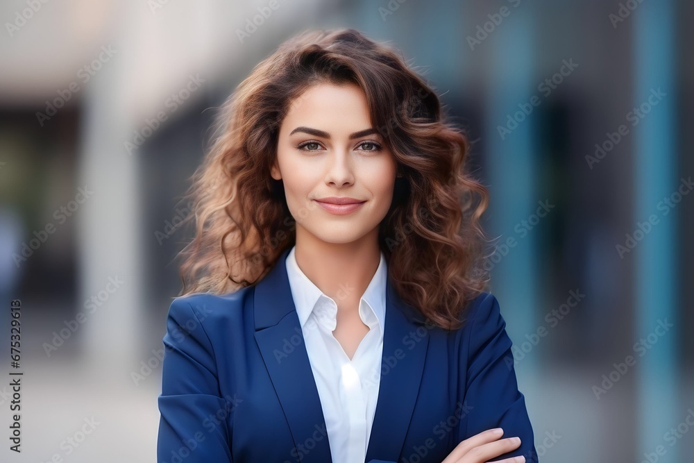 Portrait closeup of a beautiful businesswoman standing at outdoor city Portrait closeup of a beautiful businesswoman standing at outdoor city