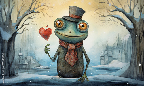 a cartoon of cute frog in love
