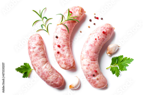 Raw sausages with spices and rosemary
