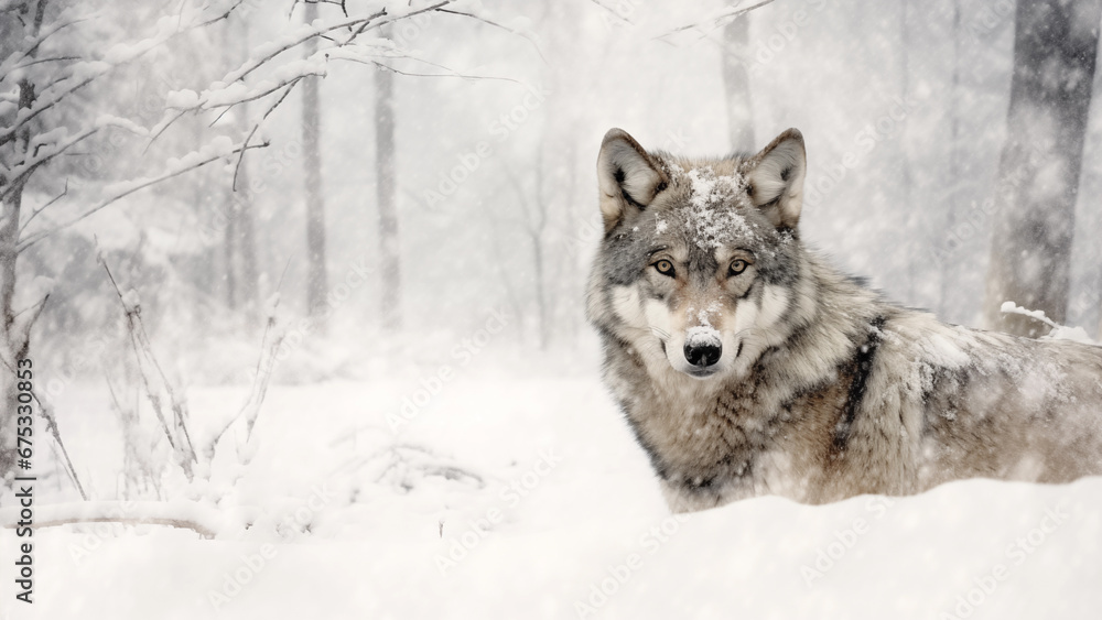 The graceful appearance of a gray wolf looking into the eyes of a photographer The graceful appearance of a gray wolf looking into the eyes of a photographer