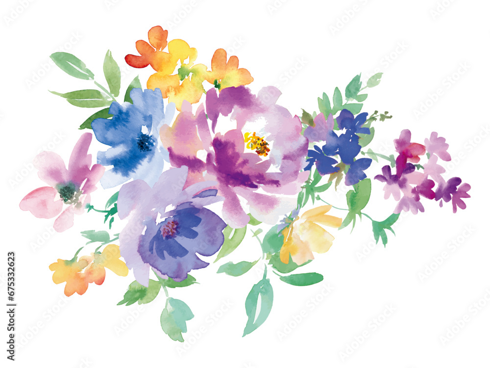 Fototapeta premium 水彩で描いた草花のブーケイラスト