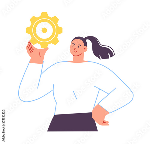 Woman holding a pinion in her hand
