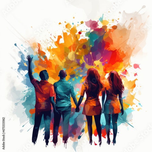 Colorful abstract portrait of a group of people from the back photo