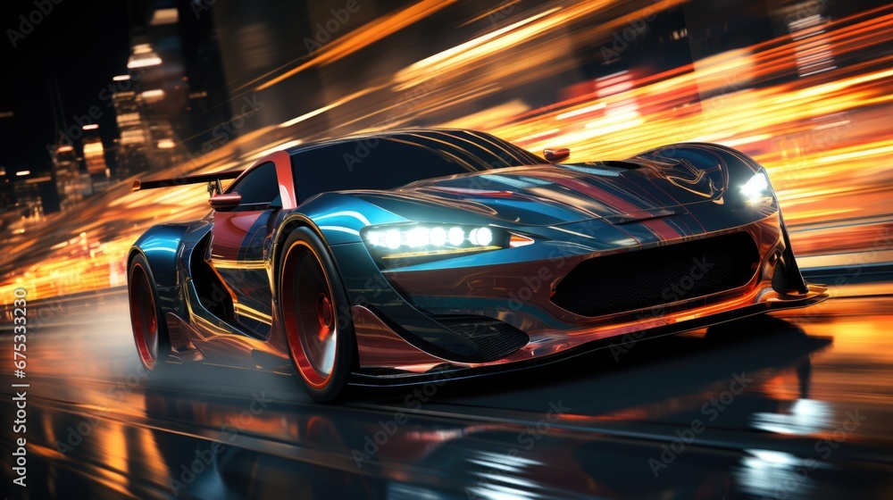 Fiery Supercar Racing in Dramatic Industrial Setting at Night
