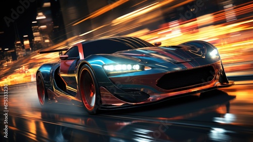 Fiery Supercar Racing in Dramatic Industrial Setting at Night © _veiksme_