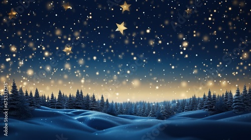 christmas winter landscape with snow and shiny stars © davello