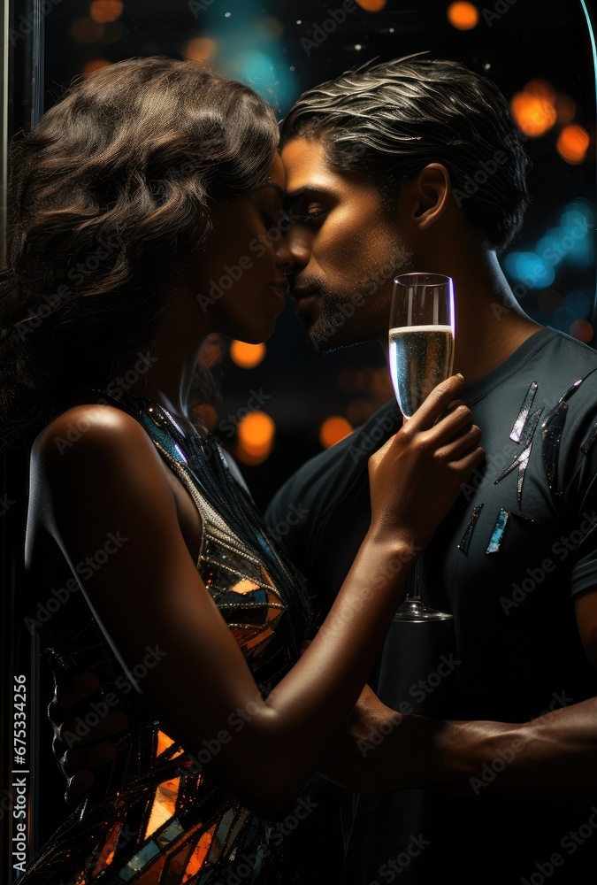 Young couple celebrating Evening with champagne at a luxurious party Young couple celebrating Evening with champagne at a luxurious party