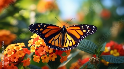 Beautiful image in nature of monarch butterfly on lantana flower. © kashif 2158