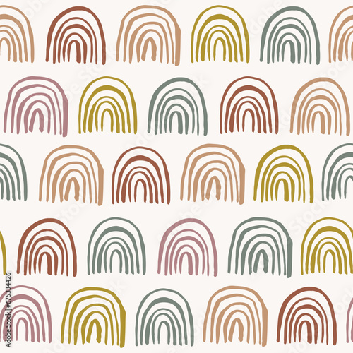 Seamless pattern with hand drawn rainbows