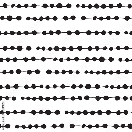 Seamless abstract pattern with black hand drawn lines and dots