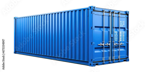 Blue cargo container isolated on transparent background. Modern industrial shipping equipment