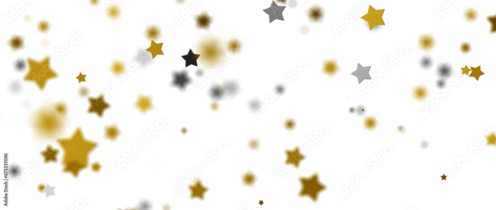 Banner with golden decoration. Festive border with falling glitter dust and stars.