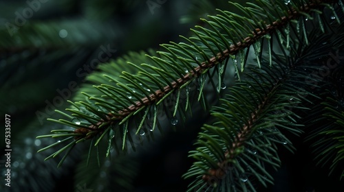 Green fir tree macro winter abstract background.