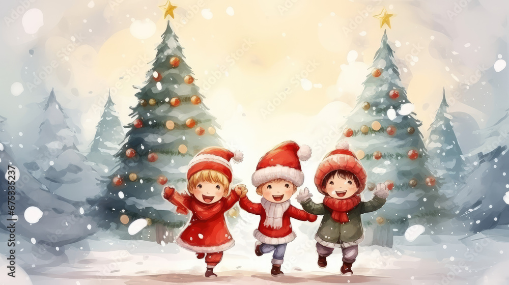 Christmas cartoon watercolor Christmas cartoon watercolor