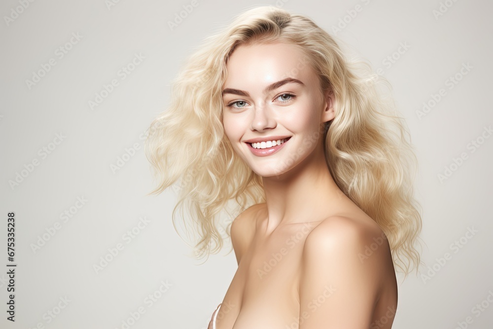 Portrait of a happy, confident, and healthy Caucasian woman with glowing skin and positivity. Generative AI Portrait of a happy, confident, and healthy Caucasian woman with glowing skin and positivity. Generative AI