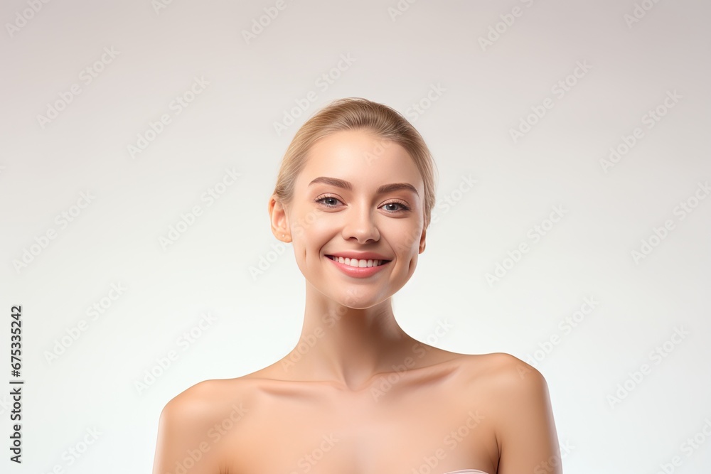 Portrait of a happy, confident, and healthy Caucasian woman with glowing skin and positivity. Generative AI Portrait of a happy, confident, and healthy Caucasian woman with glowing skin and positivity. Generative AI