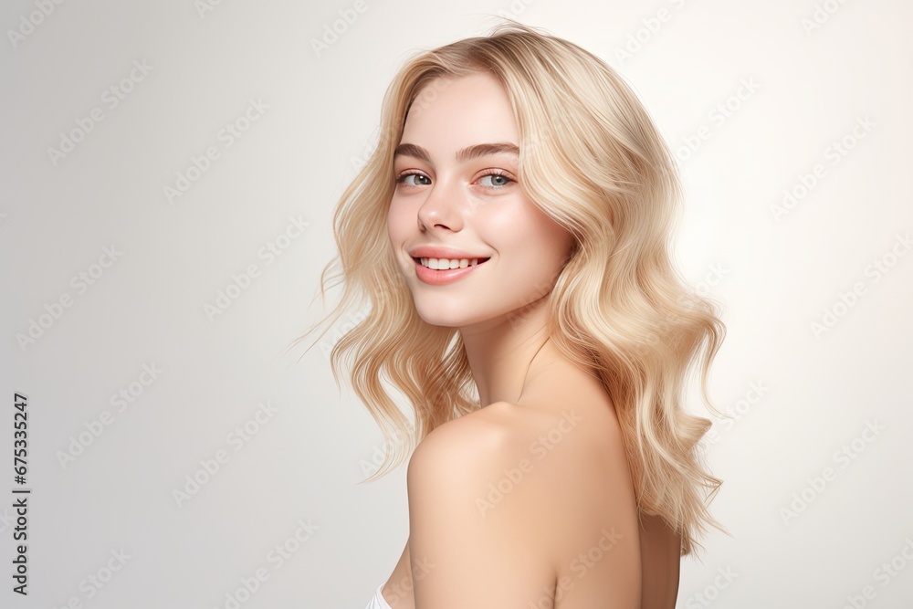Portrait of a happy, confident, and healthy Caucasian woman with glowing skin and positivity. Generative AI Portrait of a happy, confident, and healthy Caucasian woman with glowing skin and positivity. Generative AI