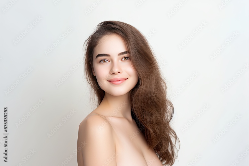 Portrait of a happy, confident, and healthy Caucasian woman with glowing skin and positivity. Generative AI Portrait of a happy, confident, and healthy Caucasian woman with glowing skin and positivity. Generative AI