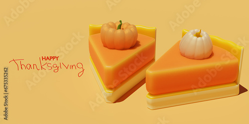 Canvastavla Two Pieces of pumpkin pie with the pumpkin and thanksgiving text