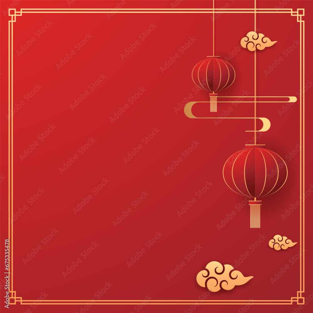 Happy Chinese new year 2024. Chinese new year banner with circle for show product. Greeting card. China frame with lantern on red background. Happy Chinese new year 2024. Chinese new year banner with circle for show product. Greeting card. China frame with lantern on red background.