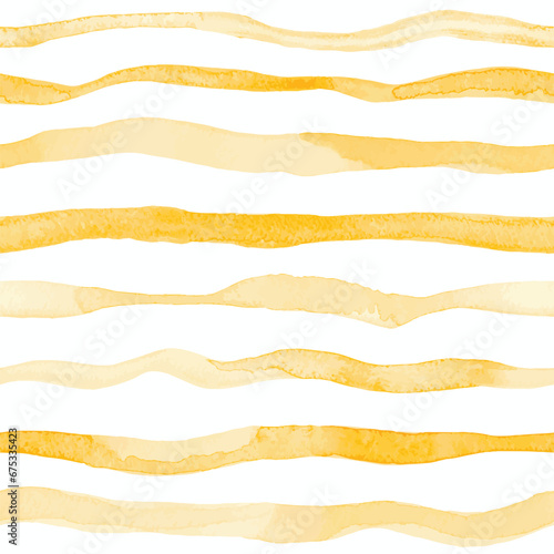 Seamless hand drawn pattern with yellow watercolor stripes