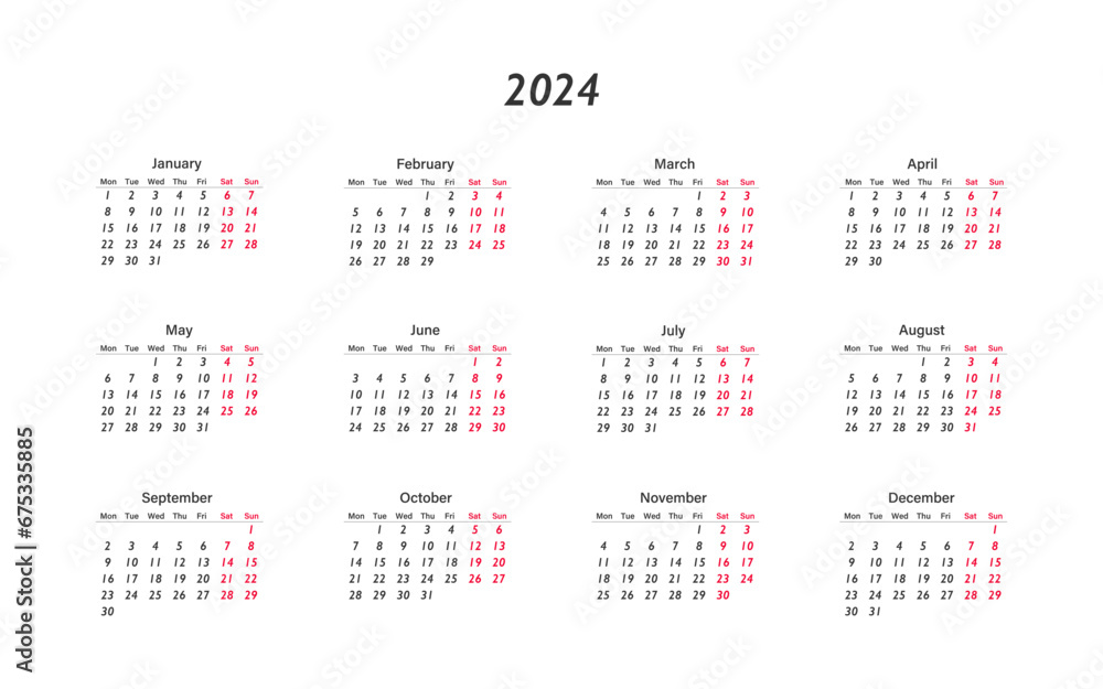 Calendar 2024, planner template. Vector isolated design Calendar 2024, planner template. Vector isolated design