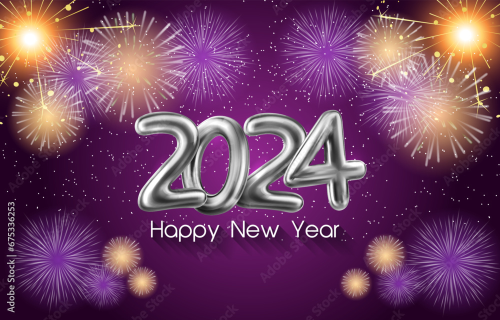 new year 2024 with beautiful fireworks sparkle with abstract gradient purple background design new year 2024 with beautiful fireworks sparkle with abstract gradient purple background design