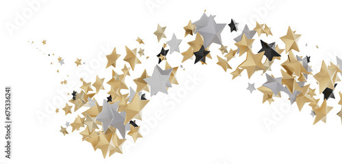 Fotografie Stars - A gray whirlwind of golden snowflakes and stars. New