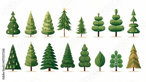 Christmas Trees Vector Illustration Collection Festive Holiday Ornaments Festive Season Design
