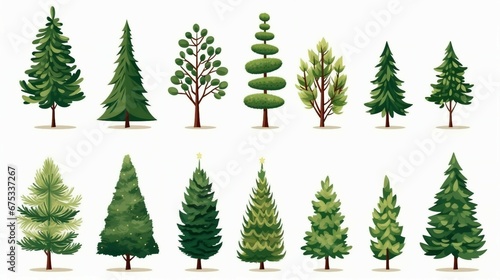 Christmas Trees Vector Illustration Collection Festive Holiday Ornaments Festive Season Design