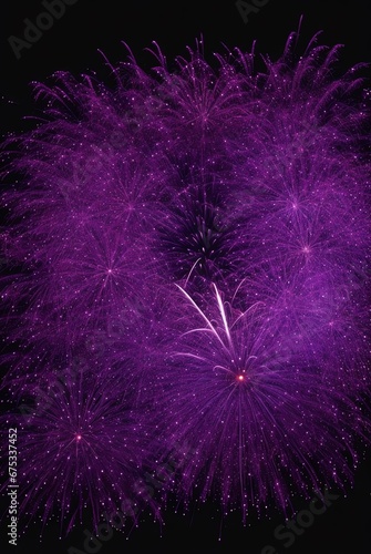 Purple fireworks over black background from Generative AI