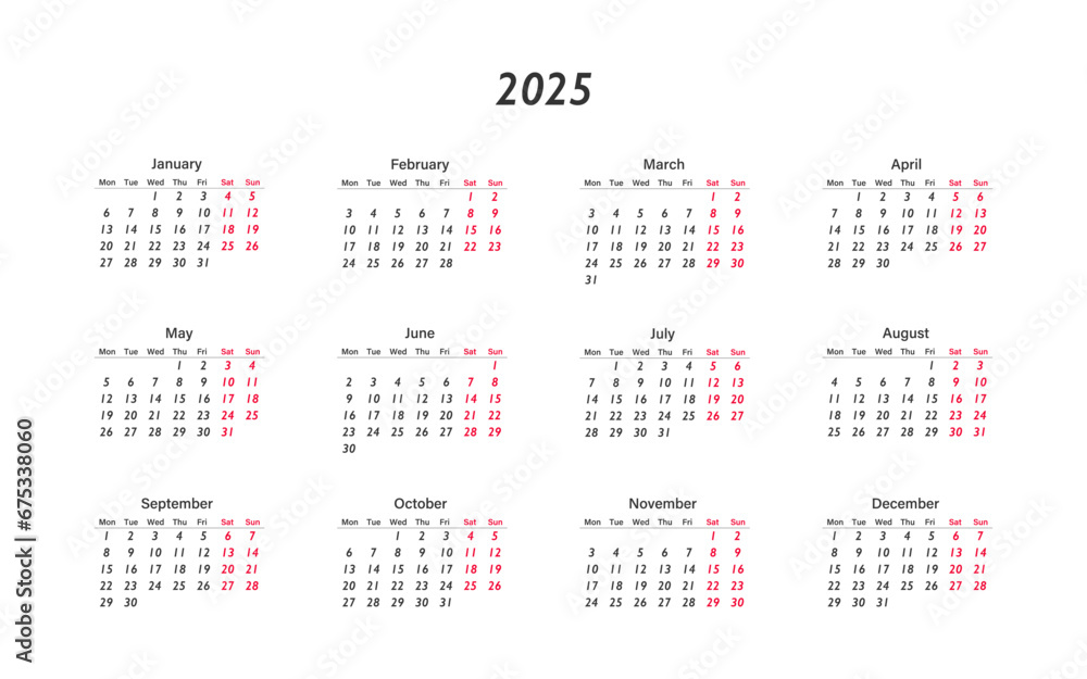 Calendar 2025, planner template. Vector isolated design Calendar 2025, planner template. Vector isolated design