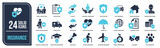 Insurance solid icons collection. Containing healthcare, life, car, home, business icons. For website marketing design, logo, app, template, ui, etc. Vector illustration.