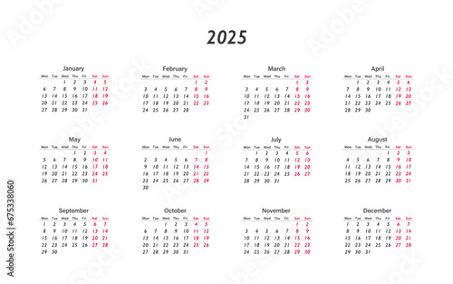 Calendar 2025, planner template. Vector isolated design