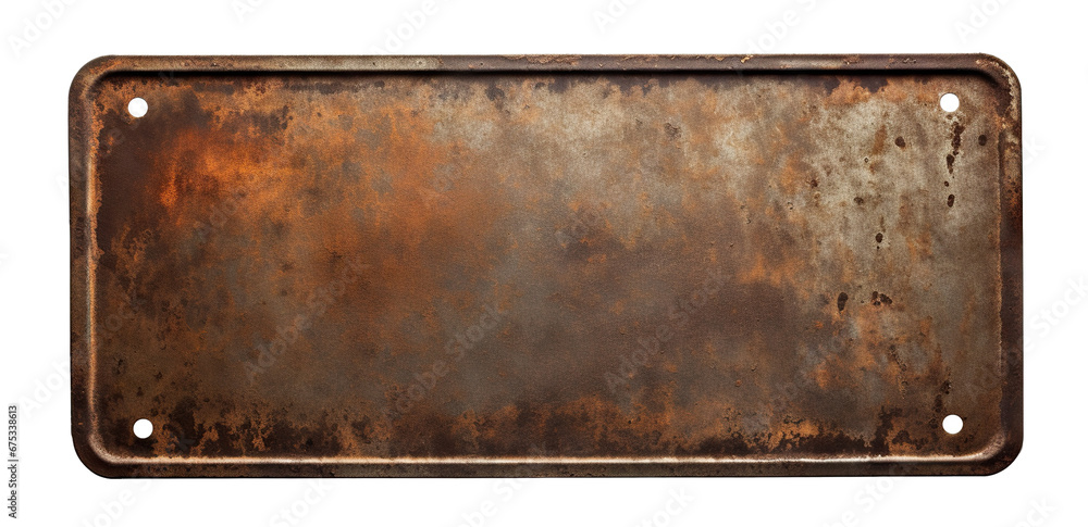 Metal plate with a rusted surface, cut out - obrazy, fototapety, plakaty 
